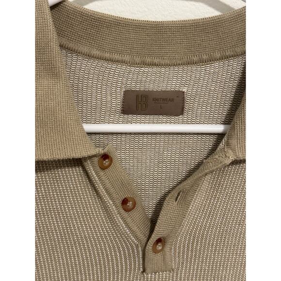 HB Knitwear Men's Large Khaki Short Sleeve Button Up V-Neck Pullover Sweater - Picture 9 of 9